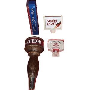 Vintage Lot Of 4 Beer Tap Pull Handles And Keg Tap Spout Stroh's and Michelob
